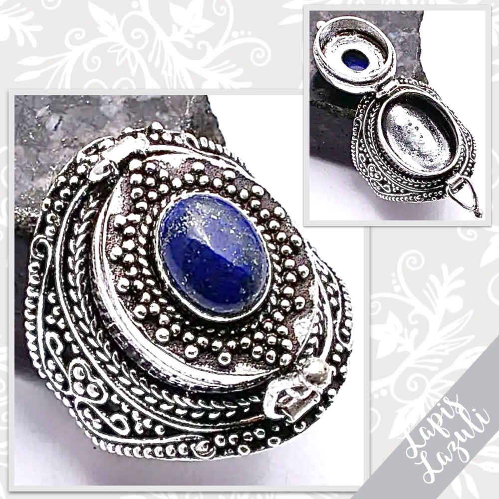 Lapis Lazuli Eclectic Silver Artisan Poison Ring, Size 9 (Royal Blue)